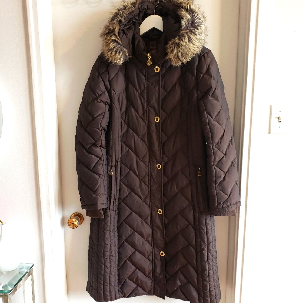 Anne Klein Rustic Gold Sheen Full length Coat Gold Hardware W Large